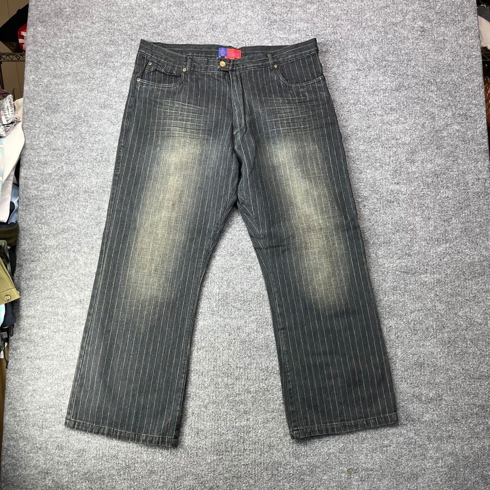 VTG Deadstock Y2K Super S Jeans Men's Denim‎ Hickory Pinstripe Zip Fly - 38X29.5
